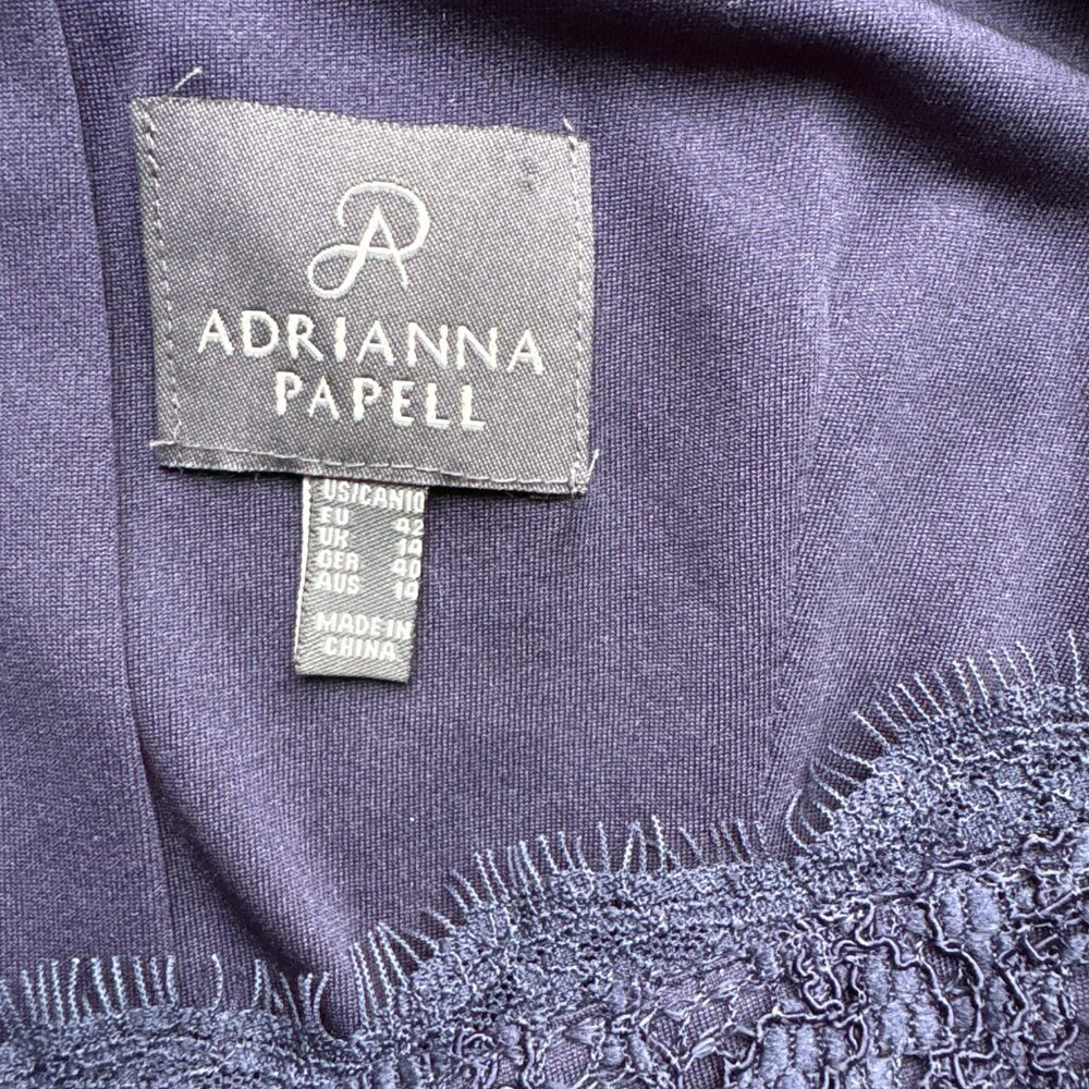 Adrianna Papell Navy Blue Lace Sleeveless Scoop Neck Back V Neck Size 10 - Picture 3 of 4